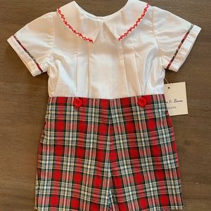 New Sophie & Lucas 2pc Boys Christmas Plaid Short Set